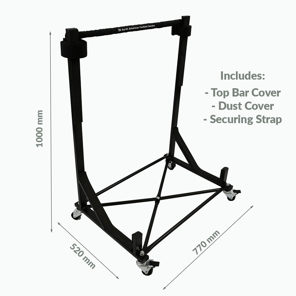 Mercedes R107 SL Soporte para carrito con techo rígido de alta resistencia (blanco) con arnés de seguridad y cubierta antipolvo para techo rígido (050)